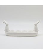 Portauova lungo con coniglietti in ceramica bianca CM: 33,2x6,3x13,3 CK679