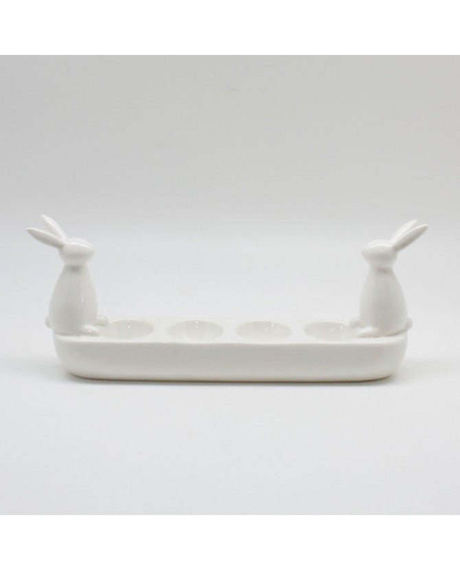 Portauova lungo con coniglietti in ceramica bianca CM: 33,2x6,3x13,3 CK679