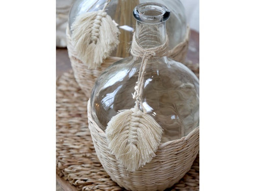 Bottiglia in vetro trasparente con vimini D15 h 17 cm Chic Antique (74023600)