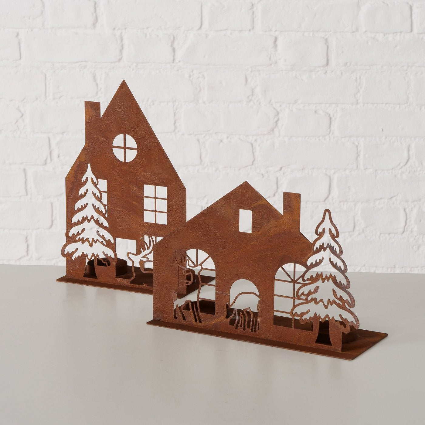 Porta tealight "Henglo" Corten fatto a mano color ruggine cm 20x10h25 due varianti Boltze (2039398)