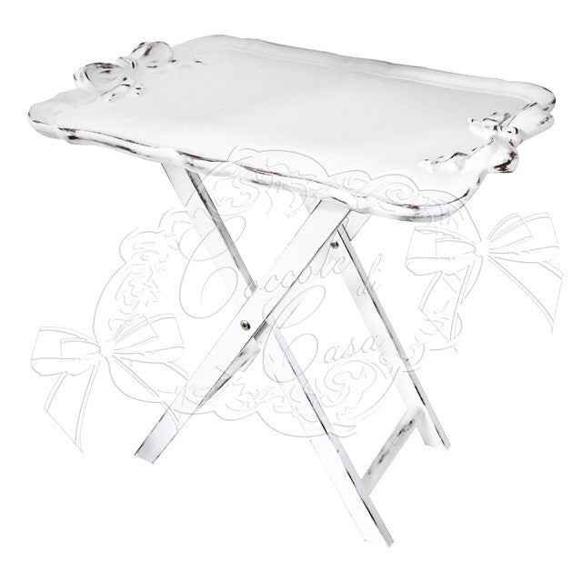 Tavolino con vassoio legno bianco decapato h cm 50 Coccole di Casa (KL95558)