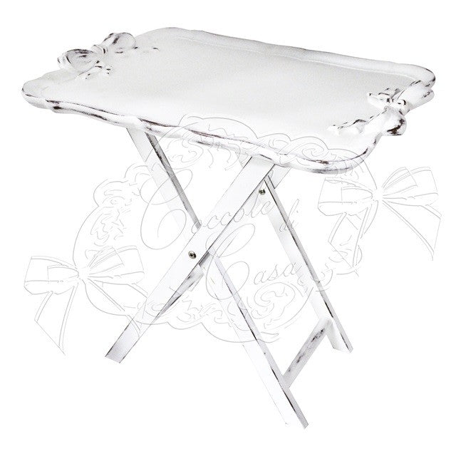 Tavolino con vassoio legno bianco decapato h cm 50 Coccole di Casa (KL95558)