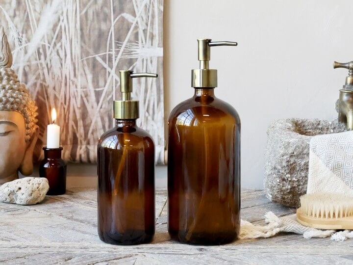 Bottiglia In Vetro Con Pompa 480 ml H 22 D.7,50 Color Moca (Piccola In Foto ) Chic Antique 62092-20