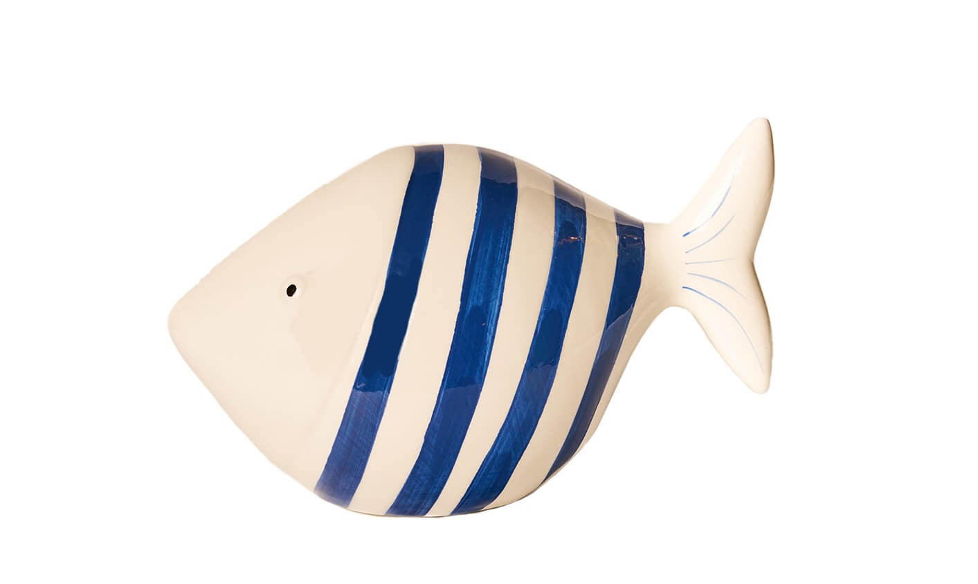 Pesce in ceramica a righe blu grande cm 21 x 12 x 13 Stile Nordico (CK849)