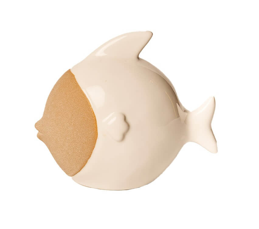 Pesce Palla in Ceramica beige Piccolo Cm 15 X 8 X 13 Stile Nordico (CK850)