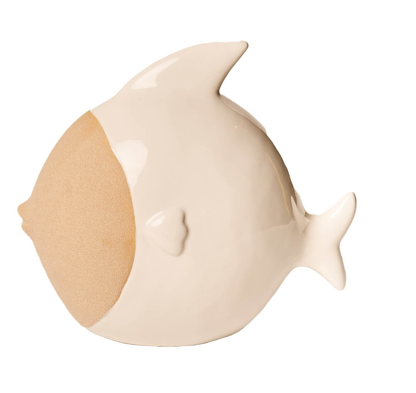 Pesce Palla In Ceramica Beige Grande Cm 22 X 10 X 20 Stile Nordico (CK852)