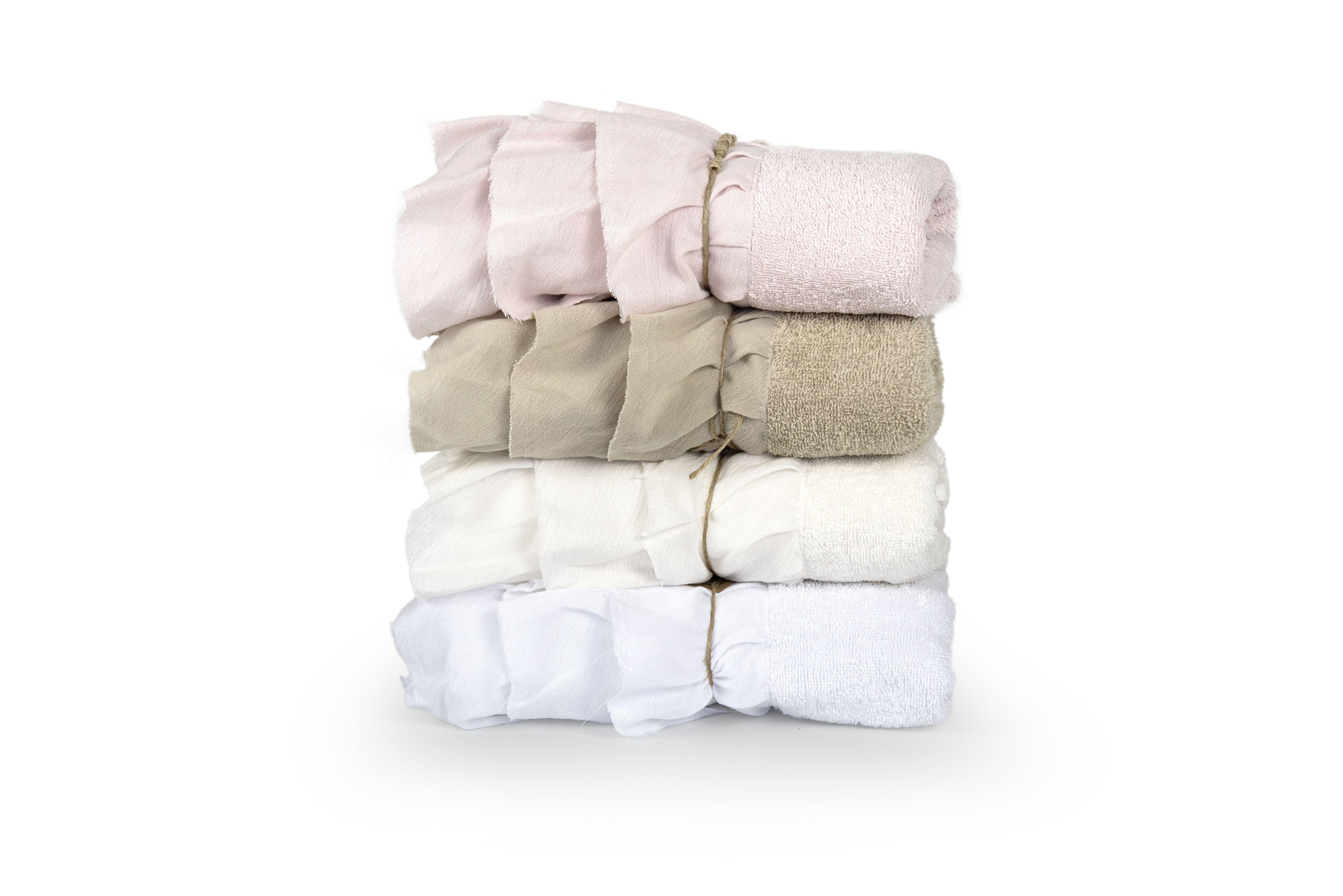 Set spugna "Mia" in cotone con tre volant 4 varianti colore cm 40x60- 55x100 (LS01080)