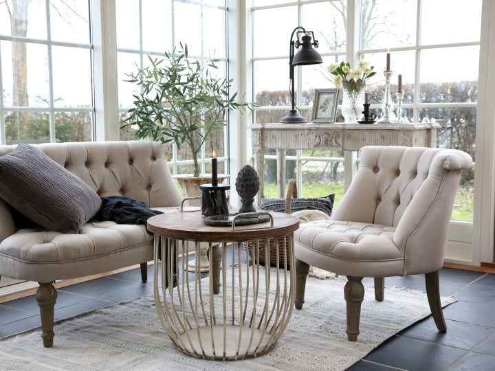 Coppia Tavolino da caffé in legno e metallo con coperchio bianco antichizzato Chic Antique (41324-01)