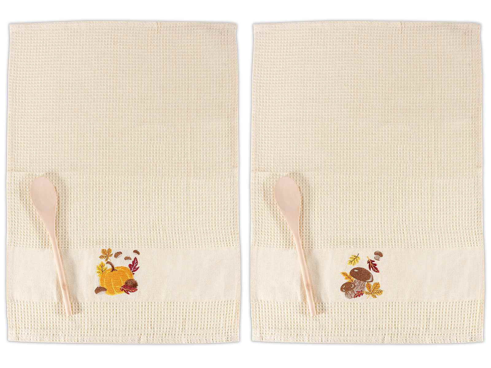 Strofinaccio/canovaccio ricamo autunno in cotone con cucchiaio legno (450236)