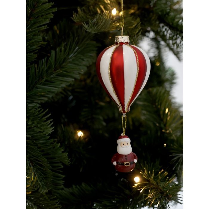 Palla di Natale mongolfiera con Santa diam.85,5 h 13 cm bianca e color ciliegia Chic Antique (52670-33)