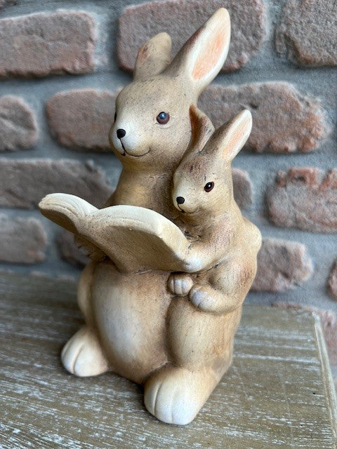 Coppia coniglietti con libro in poliresina cm 10x10x21 Stile Nordico ( CK943)