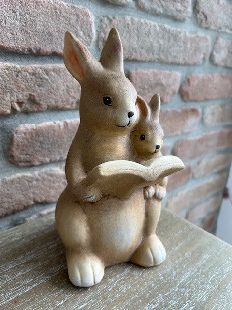 Coppia coniglietti con libro in poliresina cm 10x10x21 Stile Nordico ( CK943)