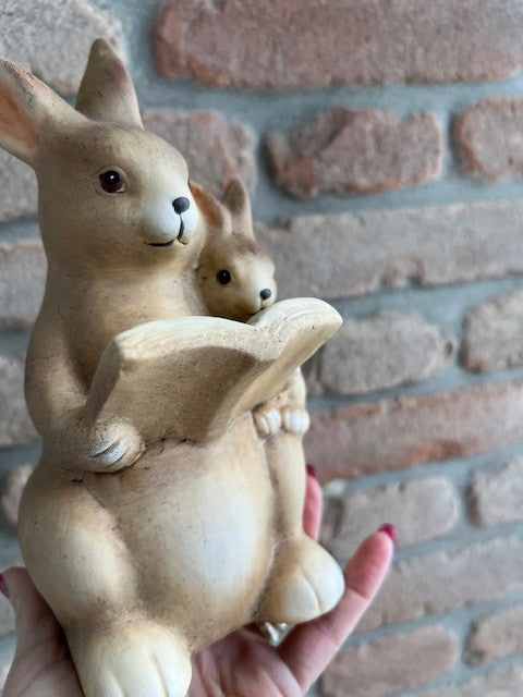 Coppia coniglietti con libro in poliresina cm 10x10x21 Stile Nordico ( CK943)