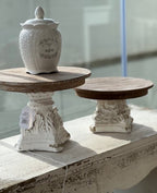 Alzata con capitello in legno base crema top color naturale cm 24x24xh13 Coccole di casa (KL99017)