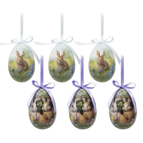 Set 6 uova decorative Pasquali in plastica con nastrino per essere appese cm 7x10 Clayre Eef ( 65912)
