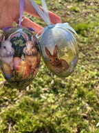 Set 6 uova decorative Pasquali in plastica con nastrino per essere appese cm 7x10 Clayre Eef ( 65912)