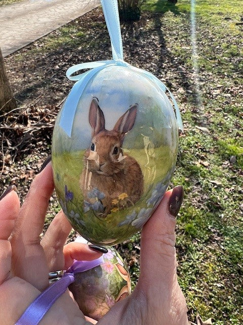 Set 6 uova decorative Pasquali in plastica con nastrino per essere appese cm 7x10 Clayre Eef ( 65912)