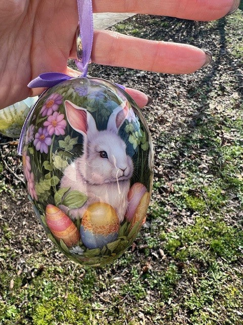 Set 6 uova decorative Pasquali in plastica con nastrino per essere appese cm 7x10 Clayre Eef ( 65912)