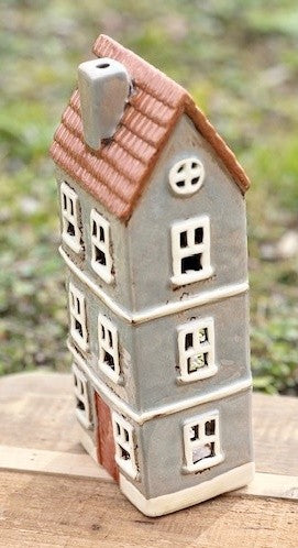 Casetta Porta Tealight  Ceramica verde con porta color ruggine Ib Laursen Cm W: 7 H: 23,2 L 9,50 (27666-18)