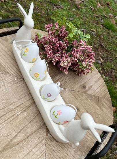 Portauova lungo con coniglietti in ceramica bianca CM: 33,2x6,3x13,3 CK679