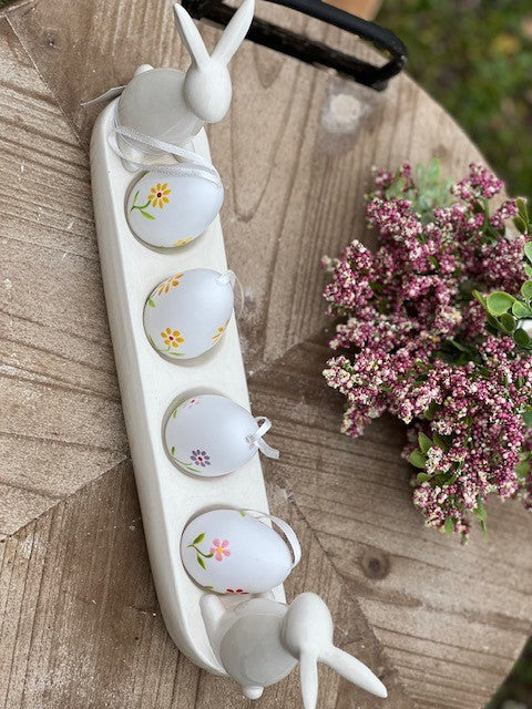 Portauova lungo con coniglietti in ceramica bianca CM: 33,2x6,3x13,3 CK679