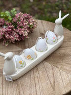 Portauova lungo con coniglietti in ceramica bianca CM: 33,2x6,3x13,3 CK679