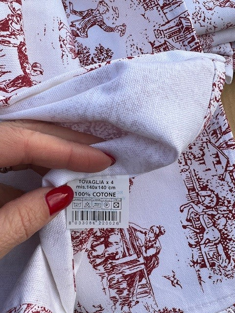 Tovaglia 100% cotone "Saint Remy" toile de Jouy de color rosso diverse misure