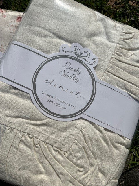 Tovaglia in morbido cotone linea " Element" con balza per sei persone cm 160x200 Color Naturale