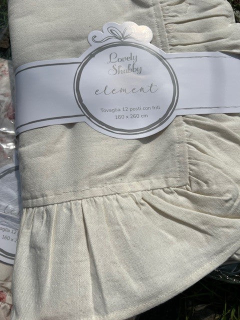 Tovaglia in morbido cotone linea " Element" con balza per sei persone cm 160x200 Color Naturale