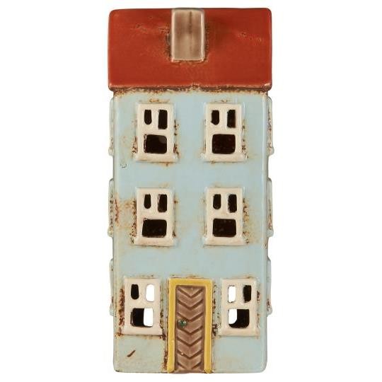 Casetta Porta Tealight  Ceramica AZZURRA con porta gialla Ib Laursen Cm W: 8 H: 20 L 9 (27667-21)