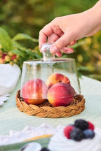 Copri vivande in vetro con base in rattan base Ø 15 cupola d.13,5 h 12,5cm linea country  Ib Laursen (30976-00)