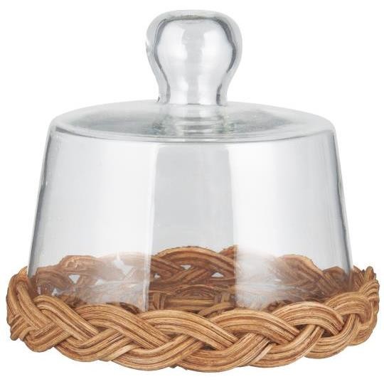 Copri vivande in vetro con base in rattan base Ø 15 cupola d.13,5 h 12,5cm linea country  Ib Laursen (30976-00)