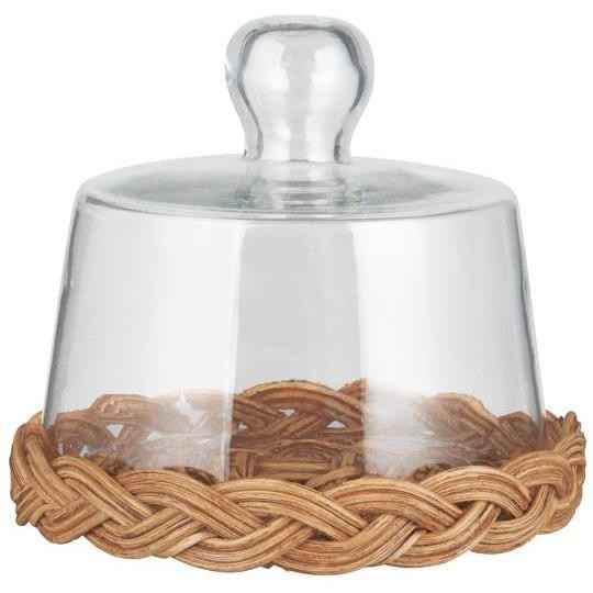 Copri vivande in vetro con base in rattan base Ø 15 cupola d.13,5 h 12,5cm linea country  Ib Laursen (30976-00)