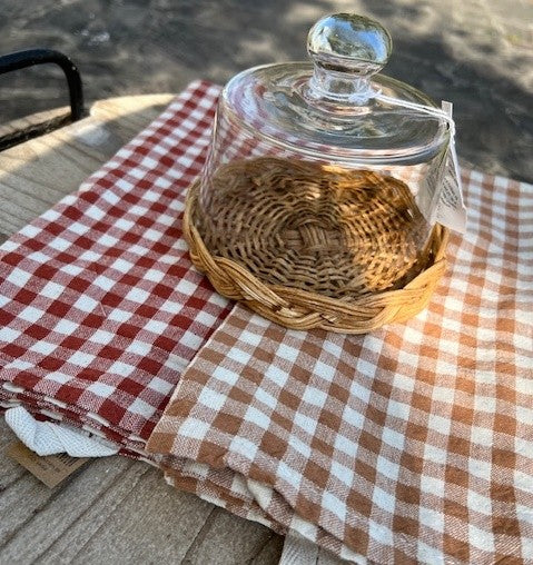 Copri vivande in vetro con base in rattan base Ø 15 cupola d.13,5 h 12,5cm linea country  Ib Laursen (30976-00)