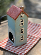 Casetta Porta Tealight  Ceramica AZZURRA con porta gialla Ib Laursen Cm W: 8 H: 20 L 9 (27667-21)