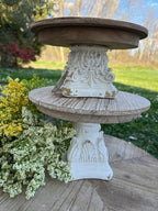 Alzata con capitello in legno base crema top color naturale cm 27x27xh19 Coccole di casa (KL99018)