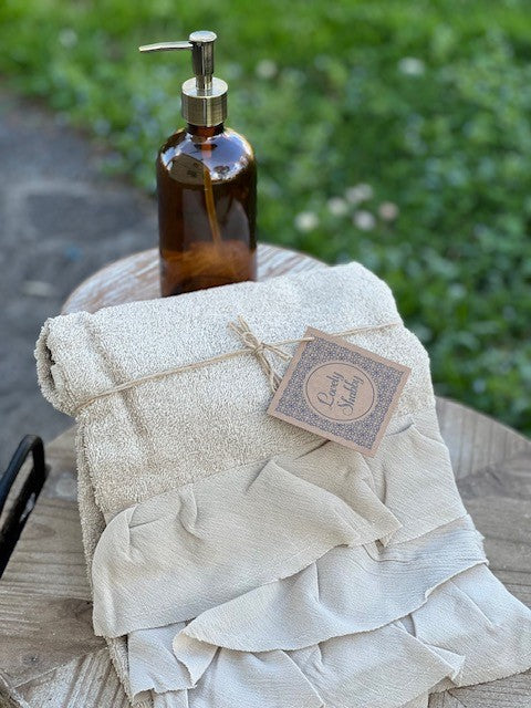 Set spugna "Mia" in cotone con tre volant 4 varianti colore cm 40x60- 55x100 (LS01080)