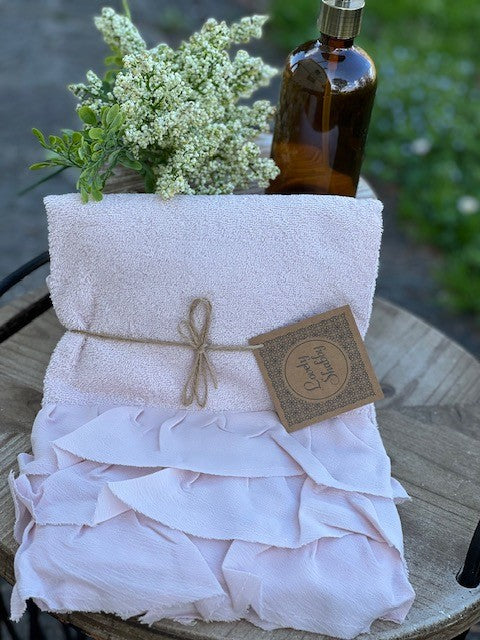 Set spugna "Mia" in cotone con tre volant 4 varianti colore cm 40x60- 55x100 (LS01080)