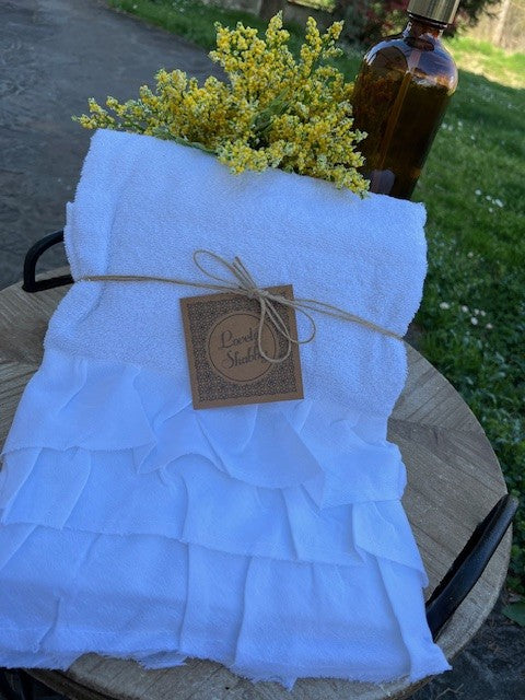 Set spugna "Mia" in cotone con tre volant 4 varianti colore cm 40x60- 55x100 (LS01080)