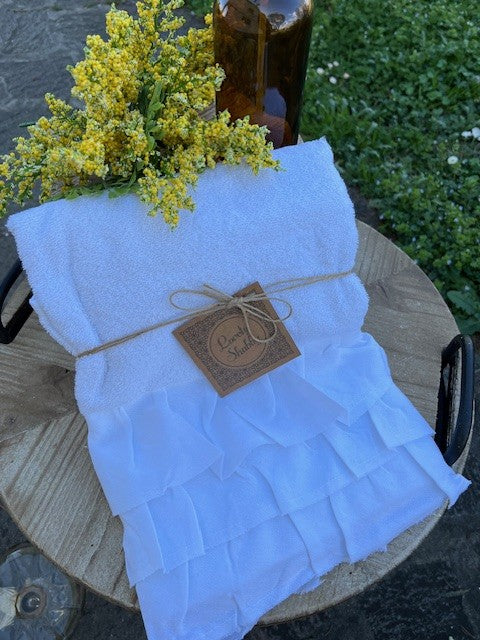 Set spugna "Mia" in cotone con tre volant 4 varianti colore cm 40x60- 55x100 (LS01080)