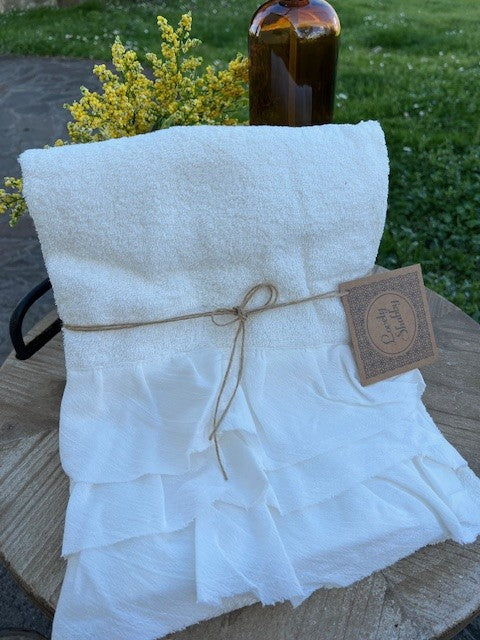 Set spugna "Mia" in cotone con tre volant 4 varianti colore cm 40x60- 55x100 (LS01080)