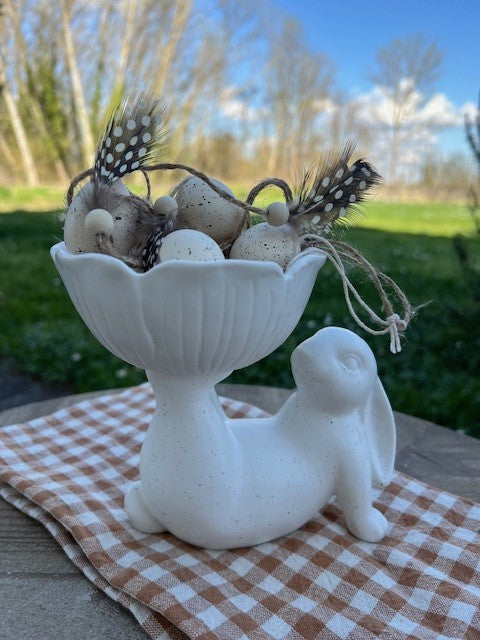 Statuetta / alzatina coniglio in poliresina bianca cm 15 x 11 x14 Clayre Eef ( 6CE1429)