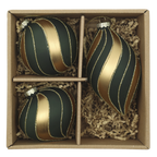 Palla di Natale box 3 pezzi color oliva e oro h12 diam.7 cm