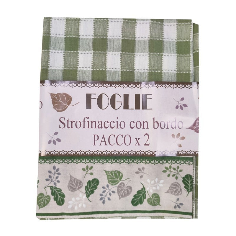 Set 2 strofinaccio/canovaccio "Foglie" in cotone cm 50x70