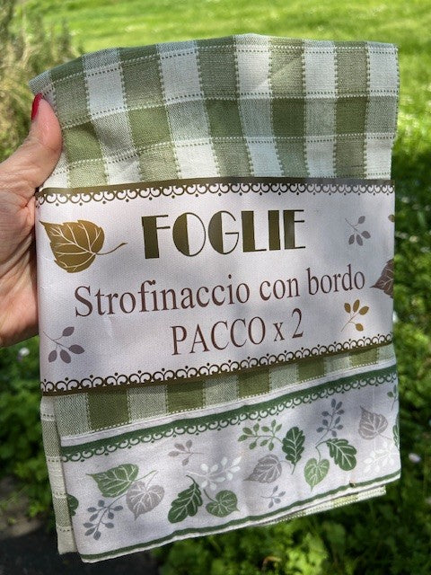 Set 2 strofinaccio/canovaccio "Foglie" in cotone cm 50x70