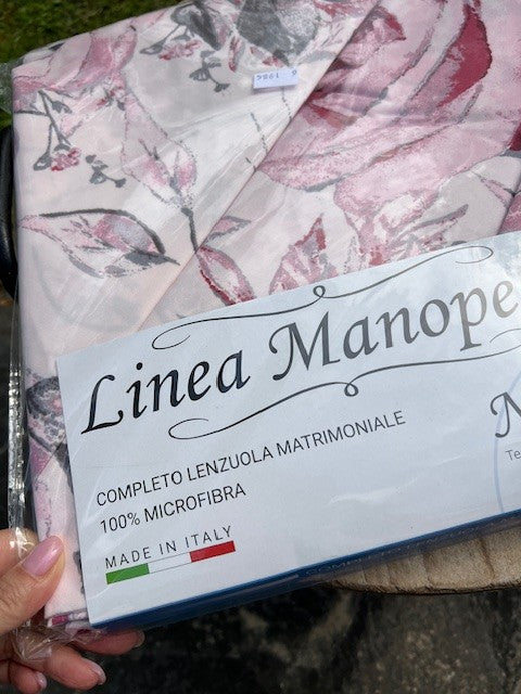 Completo lenzuola microfibra manopesca matrimoniale rose no stiro