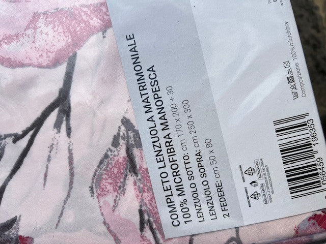 Completo lenzuola microfibra manopesca matrimoniale rose no stiro