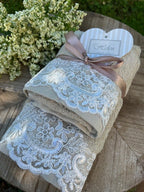 Coppia spugna asciugamano + ospite "Rebroder Helen" balza con pizzo SABBIA