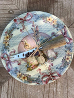 Piatto/Tagliere con coltello Blanc Mariclò " Joyeuses Paques" cm 20x20 legno mango