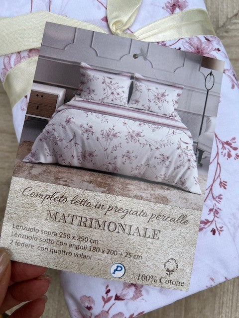 Completo lenzuola in cotone matrimoniale Percalle Pezzoli Fiorellini